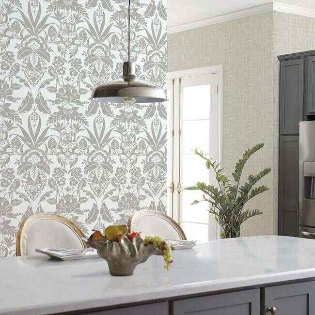 Botanical Damask Wallpaper Grey - York Wallcoverings - CY1582 - York Wallcoverings Wallpaper