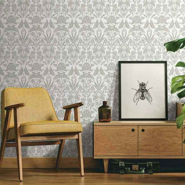 Botanical Damask Wallpaper Grey - York Wallcoverings - CY1582 - York Wallcoverings Wallpaper