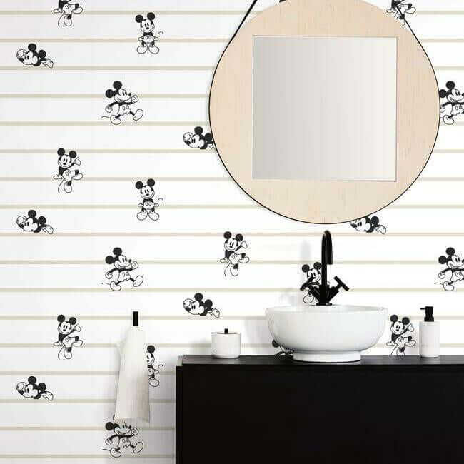 disney-mickey-mouse-stripe-wallpaper-neutral-york-wallcoverings-di0932 - York Wallcoverings Wallpaper