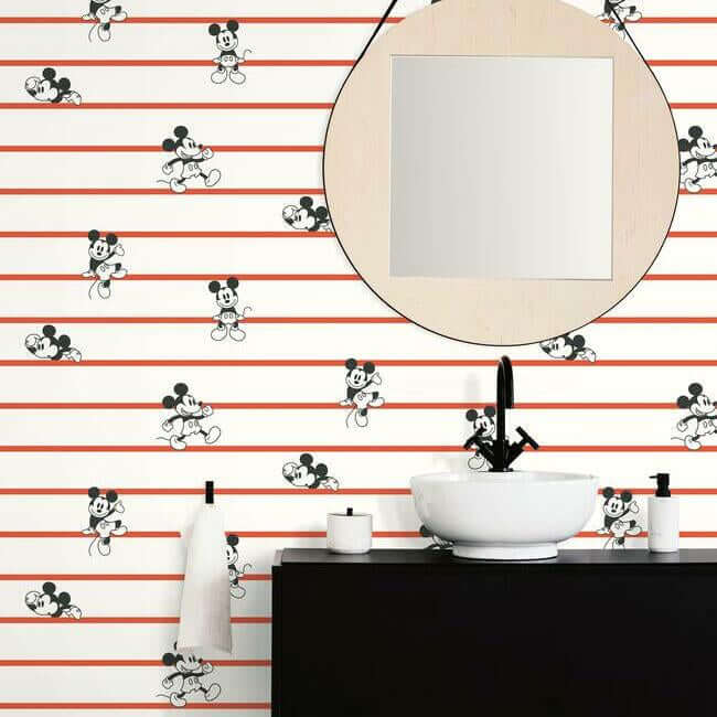 disney-mickey-mouse-stripe-wallpaper-red-york-wallcoverings-di0933 - York Wallcoverings Wallpaper