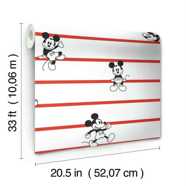 disney-mickey-mouse-stripe-wallpaper-red-york-wallcoverings-di0933 - York Wallcoverings Wallpaper