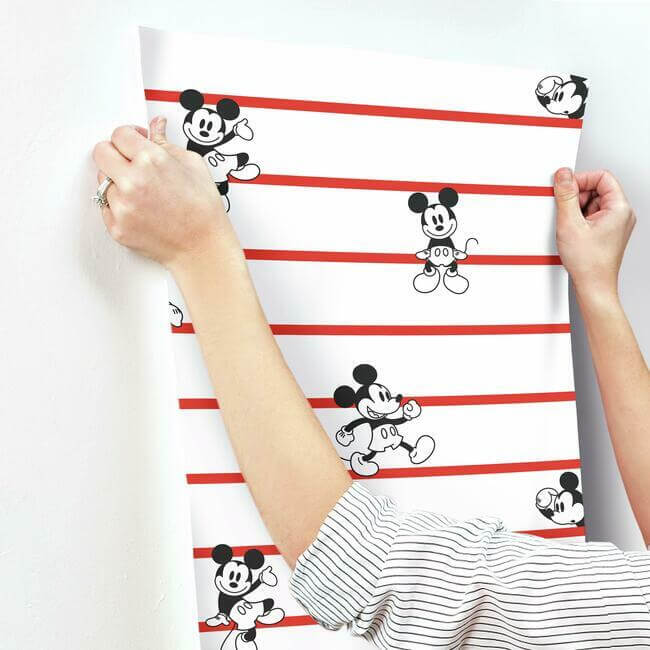 disney-mickey-mouse-stripe-wallpaper-red-york-wallcoverings-di0933 - York Wallcoverings Wallpaper