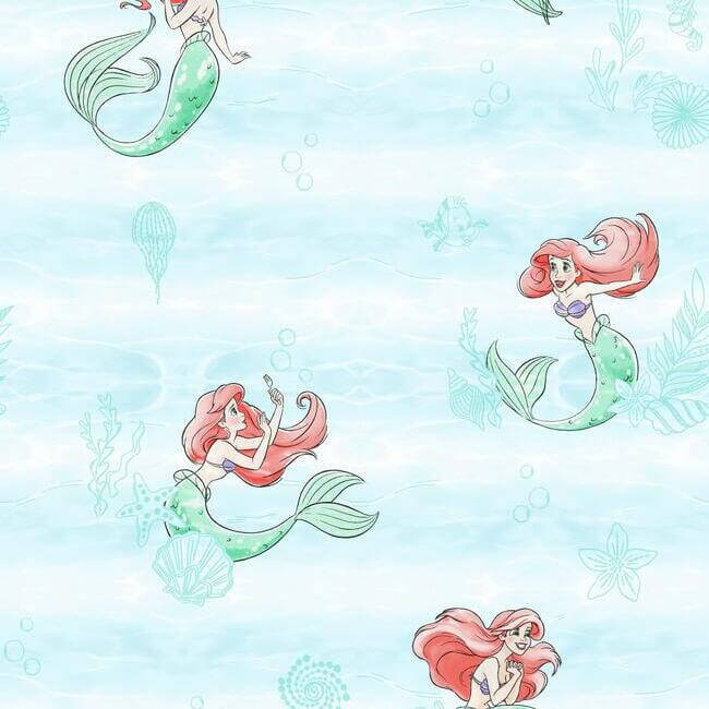 disney-the-little-mermaid-swim-teal-wallpaper-york-wallcoverings-di0954 - York Wallpaper Wallpaper