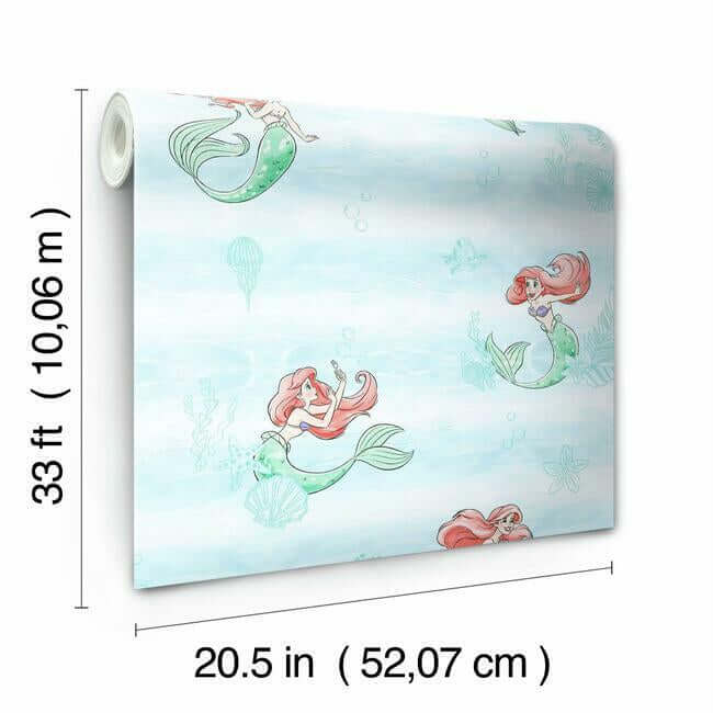disney-the-little-mermaid-swim-teal-wallpaper-york-wallcoverings-di0954 - York Wallpaper Wallpaper