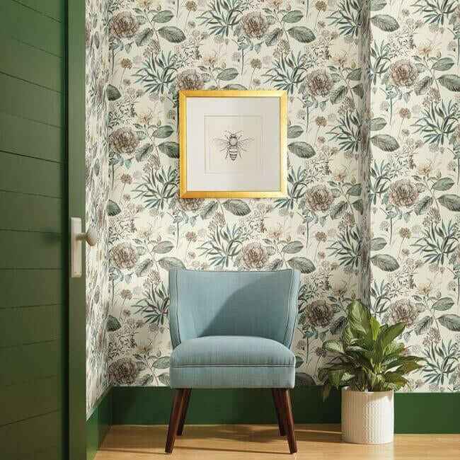 Midsummer Floral Beige & Green Wallpaper - York Wallcoverings - TL1918 - York Wallcoverings Wallpaper