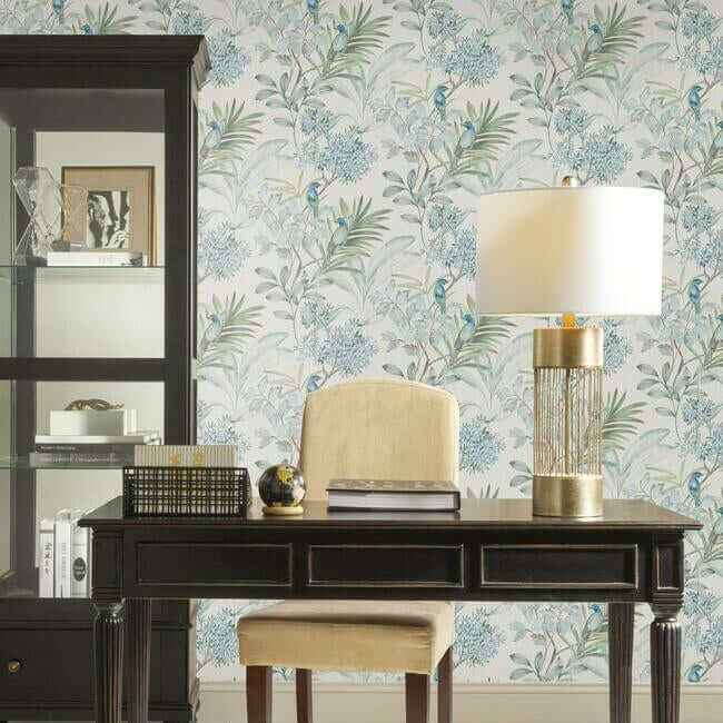 Handpainted Songbird Turquiose Wallpaper - York Wallcoverings - TL1926