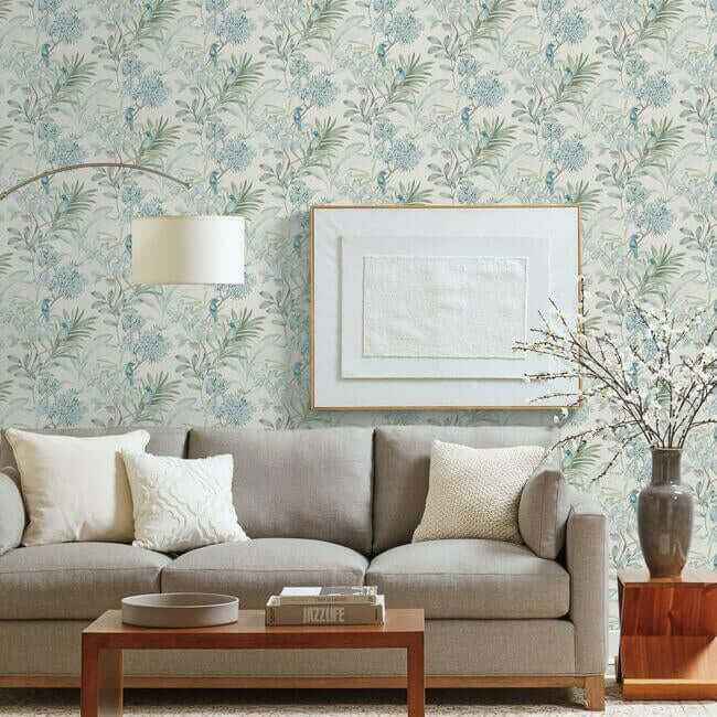 Handpainted Songbird Turquiose Wallpaper - York Wallcoverings - TL1926 - York Wallcoverings Wallpaper