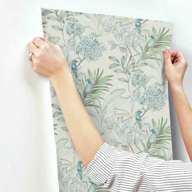 Handpainted Songbird Turquiose Wallpaper - York Wallcoverings - TL1926 - York Wallcoverings Wallpaper