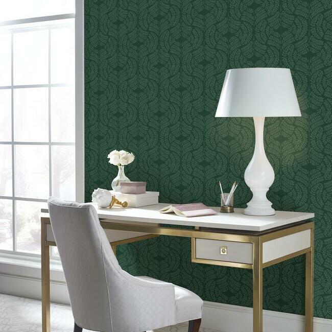 fern-tile-wallpaper-dark-green-york-wallcoverings-tl1944 - York Wallcoverings Wallpaper