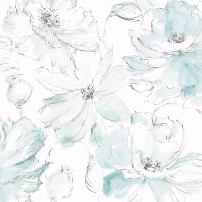 floral-dreams-blue-green-wallpaper-york-wallcoverings-cl2517 - York Wallpaper Wallpaper