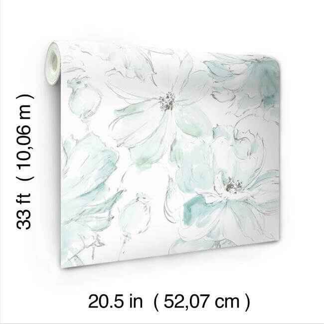 Floral Dreams Blue & Green Wallpaper - York Wallcoverings - CL2517 - York Wallcoverings Wallpaper