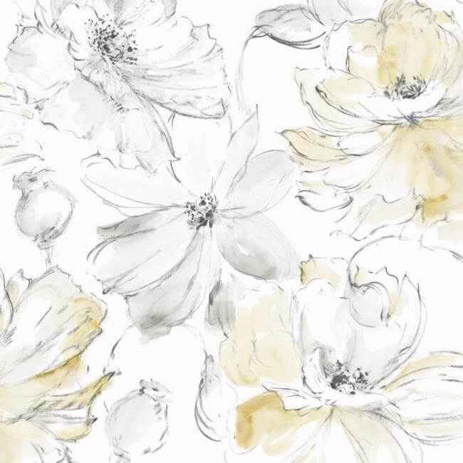 Floral Dreams Yellow Wallpaper - York Wallcoverings - CL2518 - York Wallcoverings Wallpaper
