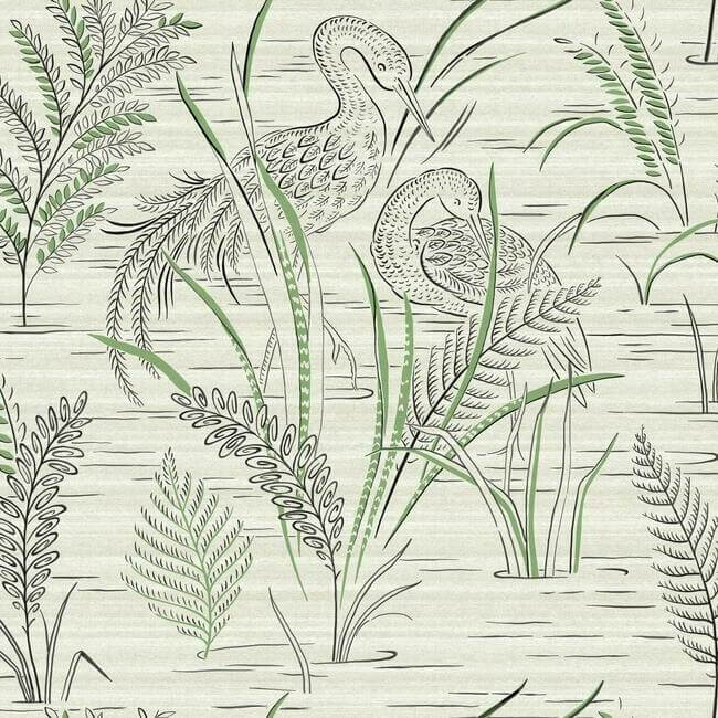 fernwater-cranes-black-green-wallpaper-york-wallcoverings-gr5952 - York Wallcoverings Wallpaper