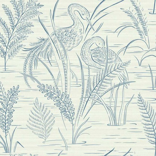 fernwater-cranes-wallpaper-blue-york-wallcoverings-gr5954 - York Wallcoverings Wallpaper