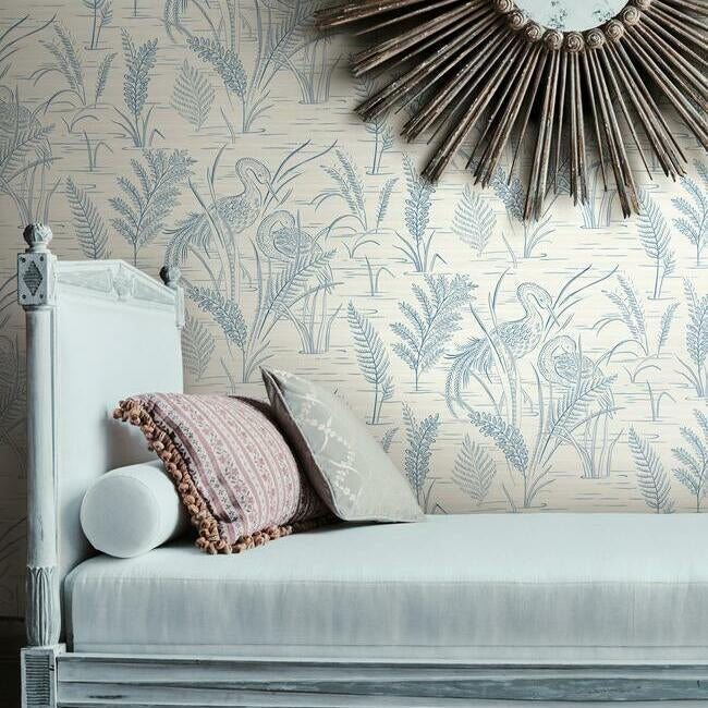 fernwater-cranes-wallpaper-blue-york-wallcoverings-gr5954 - York Wallcoverings Wallpaper
