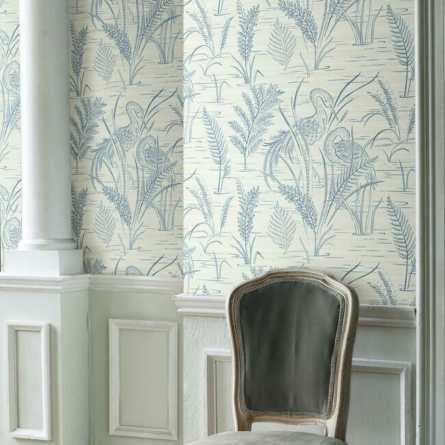fernwater-cranes-wallpaper-blue-york-wallcoverings-gr5954 - York Wallcoverings Wallpaper