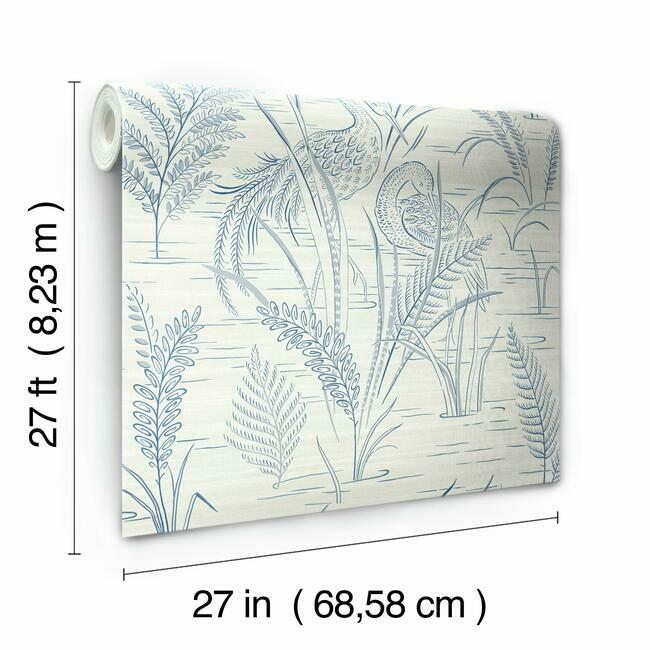 fernwater-cranes-wallpaper-blue-york-wallcoverings-gr5954 - York Wallcoverings Wallpaper