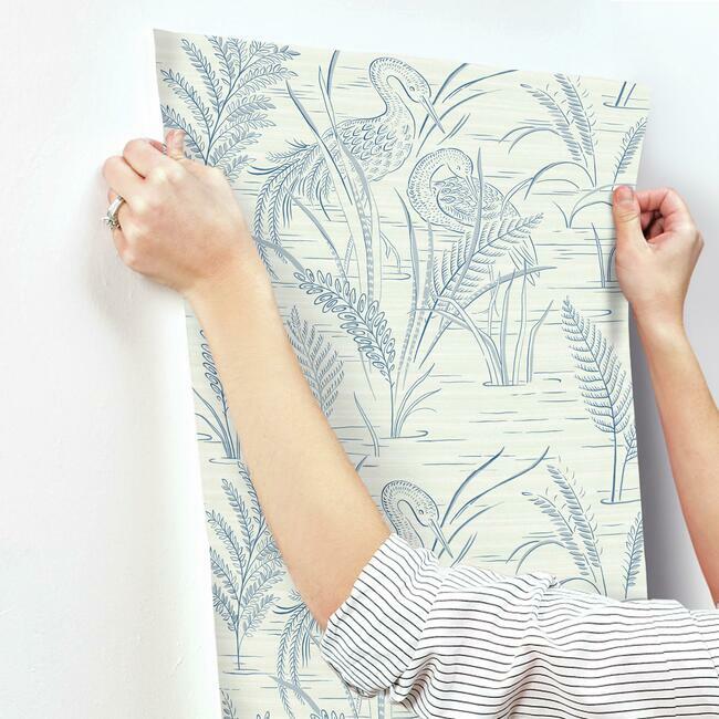 fernwater-cranes-wallpaper-blue-york-wallcoverings-gr5954 - York Wallcoverings Wallpaper