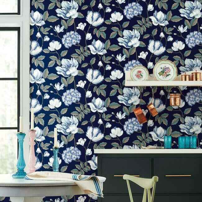 Morning Garden Navy Wallpaper - York Wallcoverings - GR5902 - York Wallcoverings Wallpaper