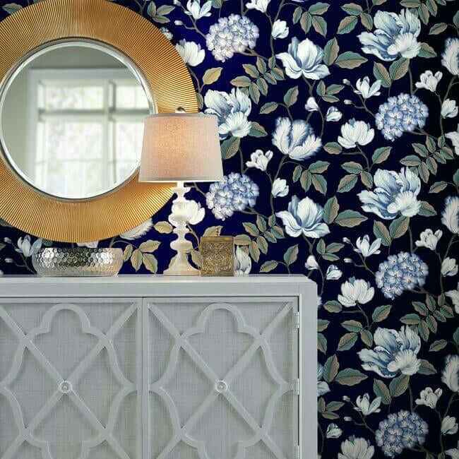 Morning Garden Navy Wallpaper - York Wallcoverings - GR5902 - York Wallcoverings Wallpaper