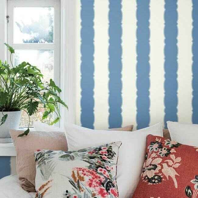 Scalloped Stripe Blue Wallpaper - York Wallcoverings - GR6012 - York Wallcoverings Wallpaper