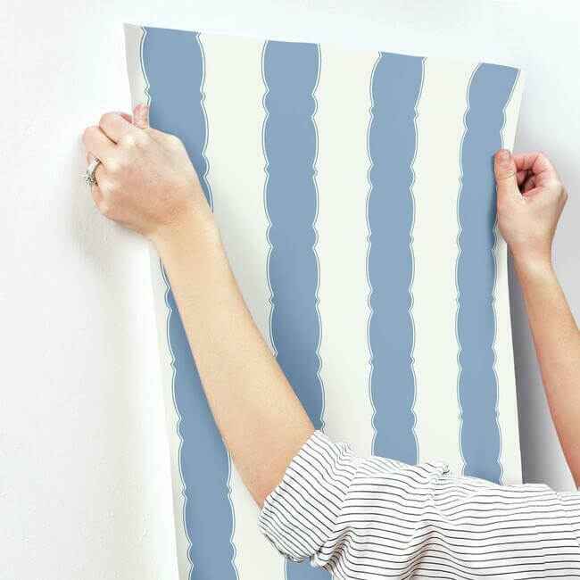 Scalloped Stripe Blue Wallpaper - York Wallcoverings - GR6012 - York Wallcoverings Wallpaper