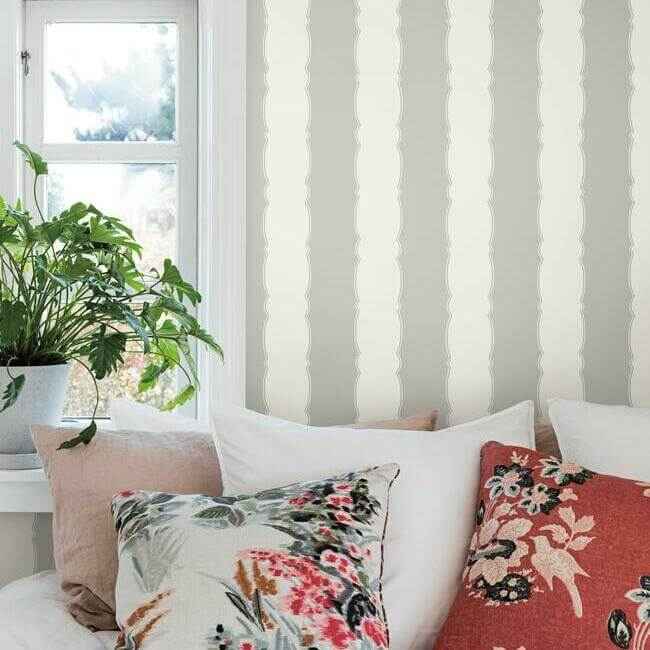 Scalloped Stripe Grey Wallpaper - York Wallcoverings - GR6013 - York Wallcoverings Wallpaper