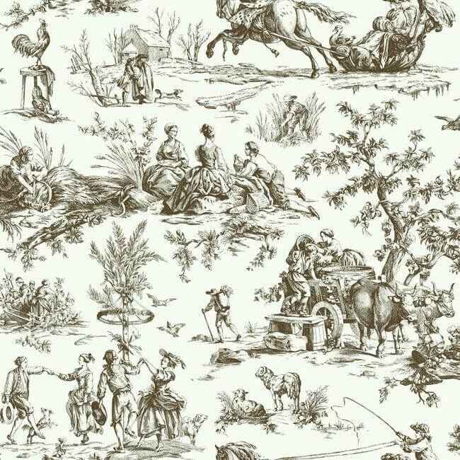 Seasons Toile Brown Wallpaper - York Wallcoverings - GR5921