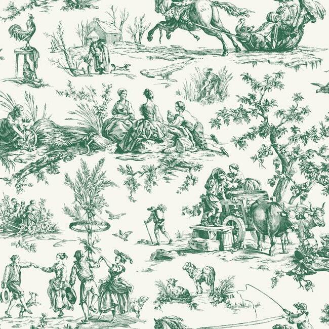 seasons-toile-wallpaper-dark-green-york-wallcoverings-gr5924 - York Wallcoverings Wallpaper