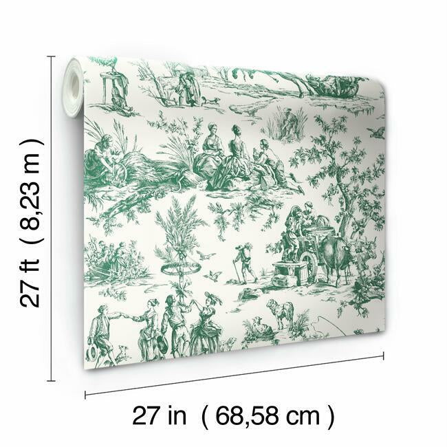 seasons-toile-wallpaper-dark-green-york-wallcoverings-gr5924 - York Wallcoverings Wallpaper