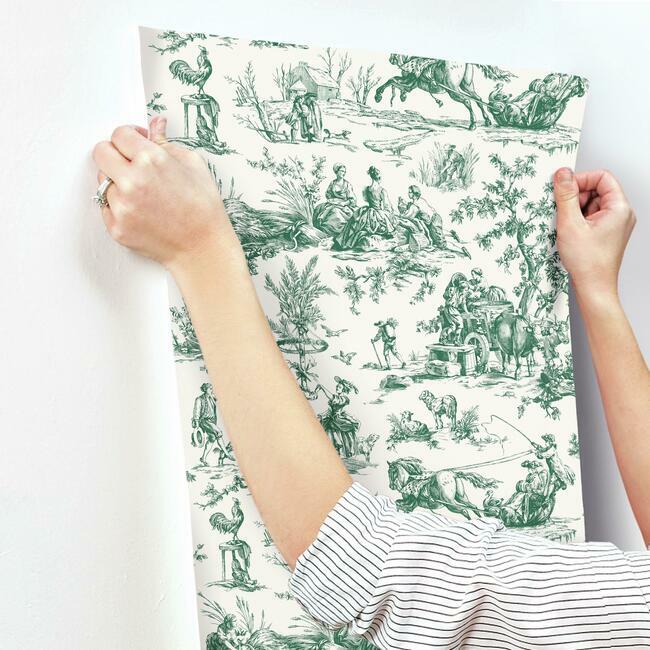 seasons-toile-wallpaper-dark-green-york-wallcoverings-gr5924 - York Wallcoverings Wallpaper