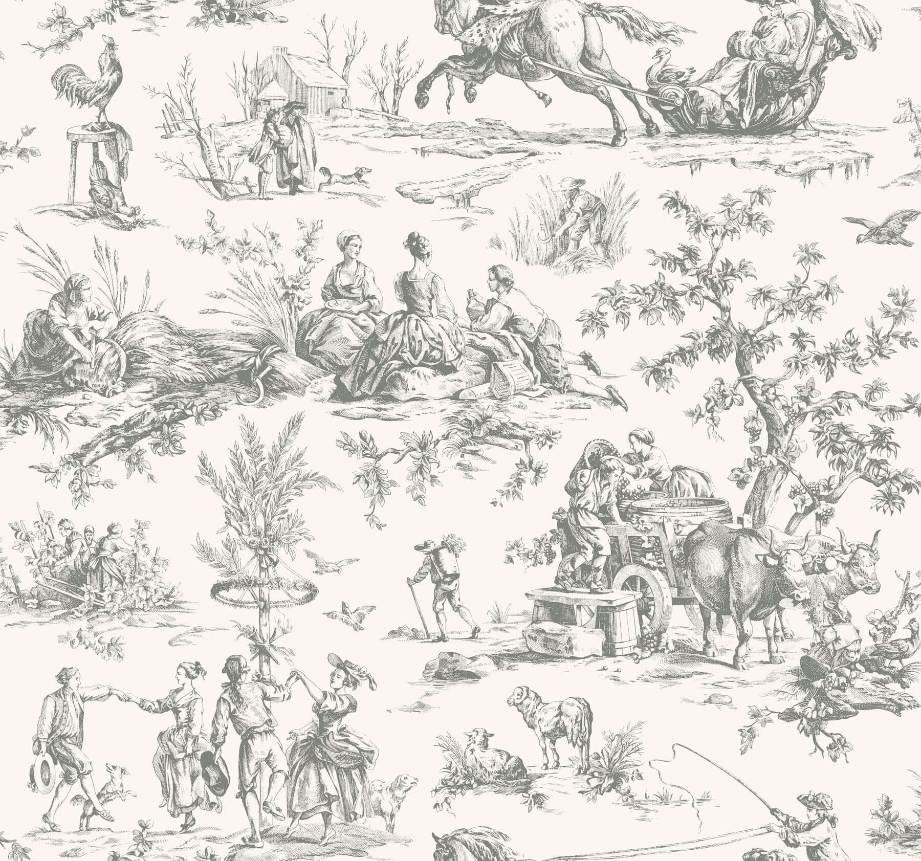 seasons-toile-grey-wallpaper-york-wallcoverings-gr5922 - York Wallcoverings Wallpaper