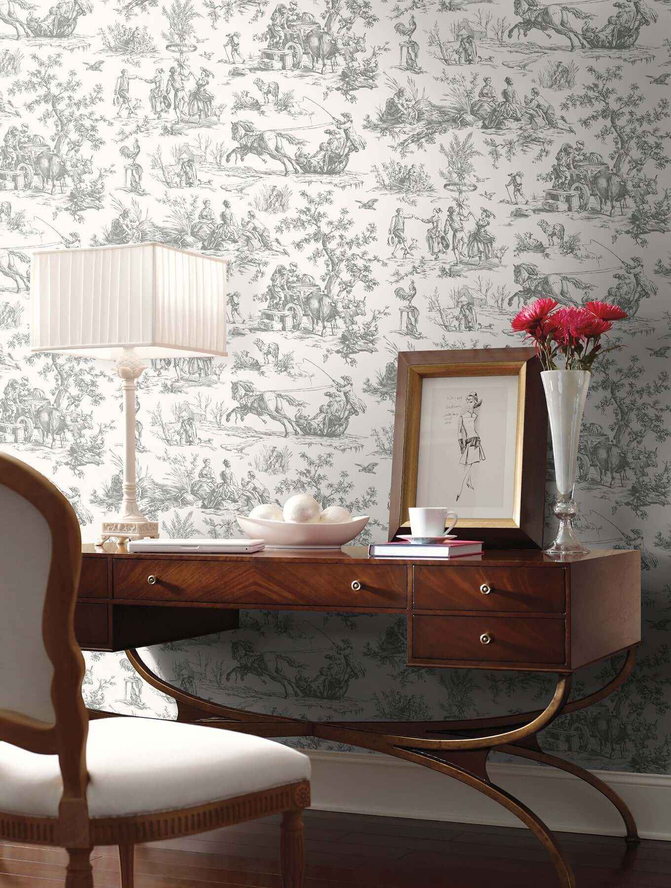 Seasons Toile Grey Wallpaper - York Wallcoverings - GR5922 - York Wallcoverings Wallpaper