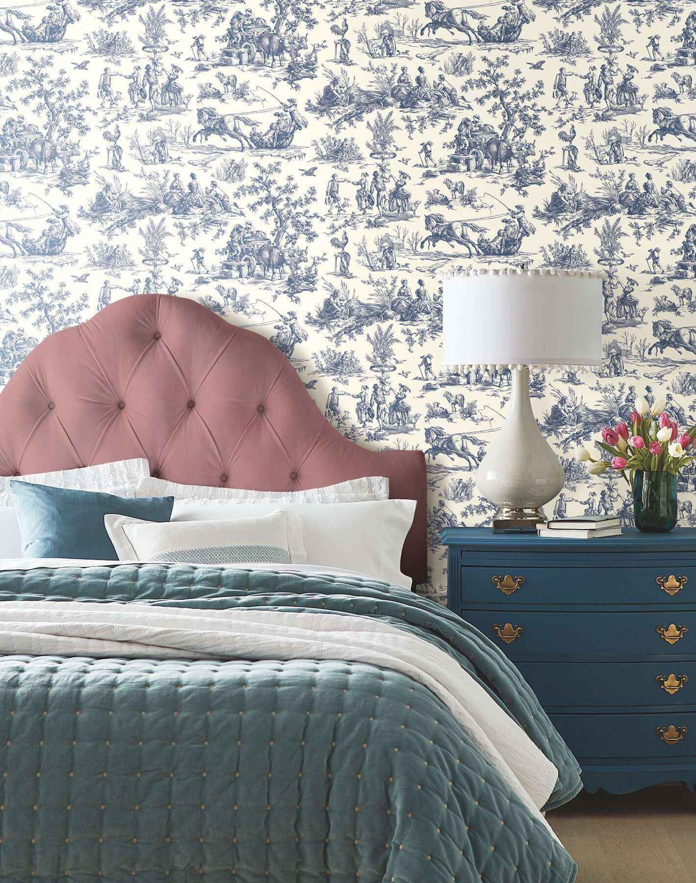 Seasons Toile Navy Wallpaper - York Wallcoverings - AF2000
