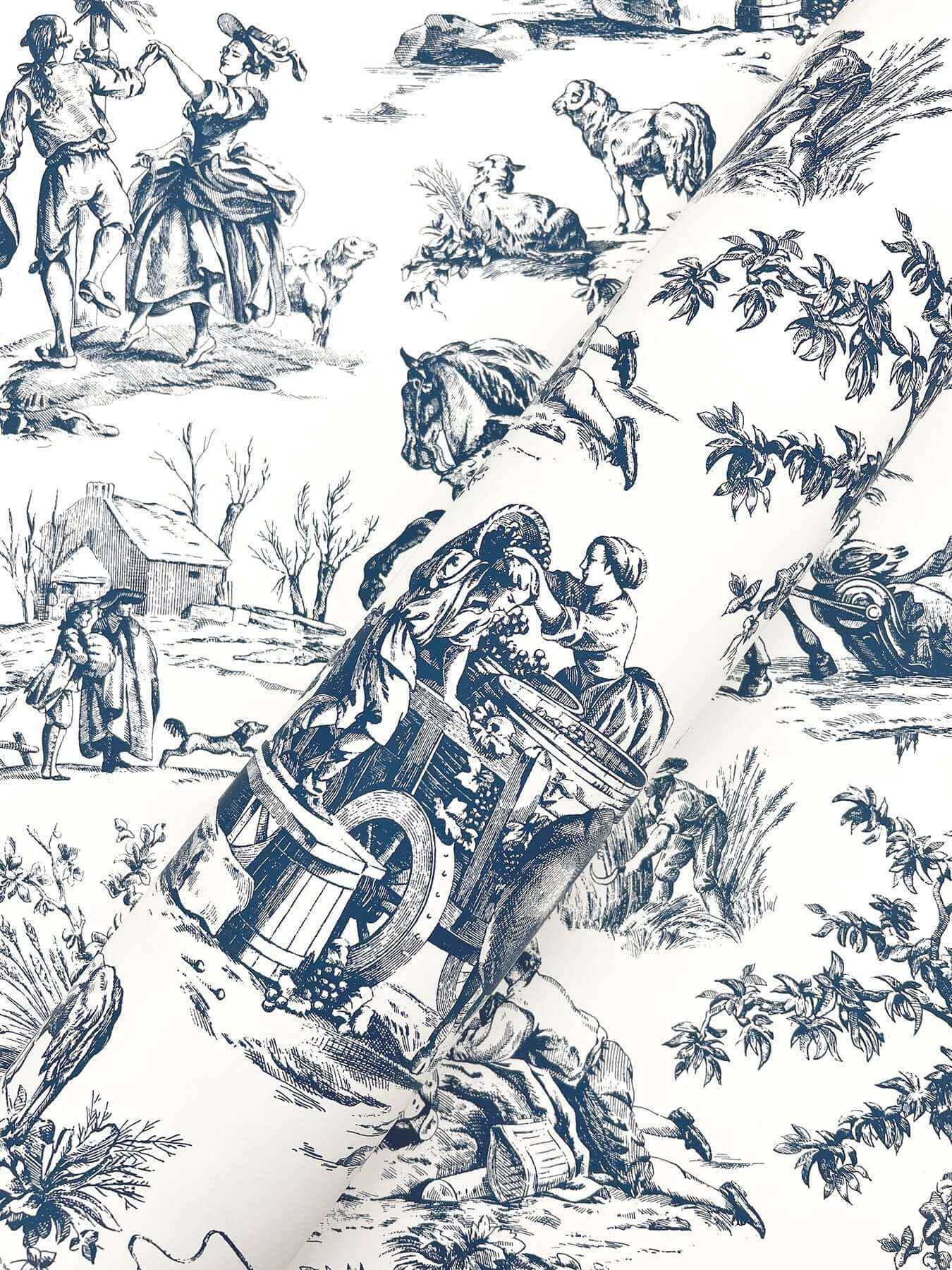Seasons Toile Navy Wallpaper - York Wallcoverings - AF2000 - York Wallcoverings Wallpaper