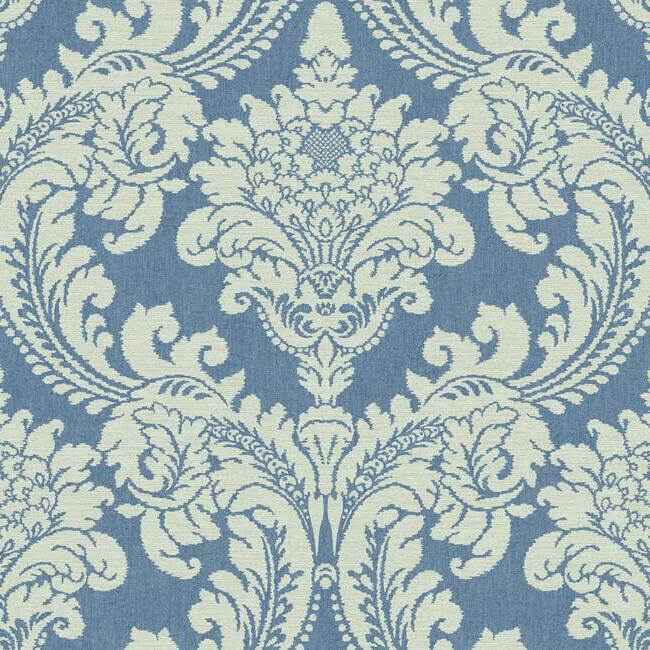 Tapestry Damask Blue Wallpaper - York Wallcoverings - GR6024