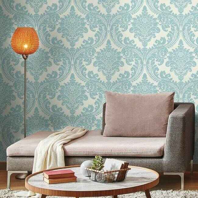 Tapestry Damask Teal Wallpaper - York Wallcoverings - GR6025 - York Wallcoverings Wallpaper