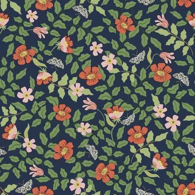 Primrose Rose & Navy Peel & Stick Wallpaper - York Wallcoverings - PSW1314RL