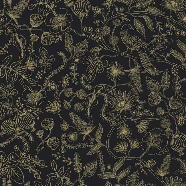 Aviary Black & Gold Peel & Stick Wallpaper - York Wallcoverings - PSW1310RL