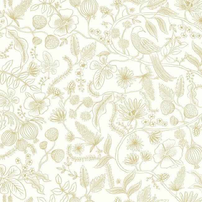 Aviary Off White & Gold Peel & Stick Wallpaper - York Wallcoverings - PSW1309RL