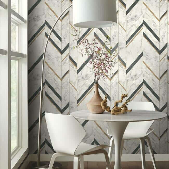 marble-chevron-black-gold-wallpaper-york-wallcoverings-mm1805 - York Wallpaper Wallpaper