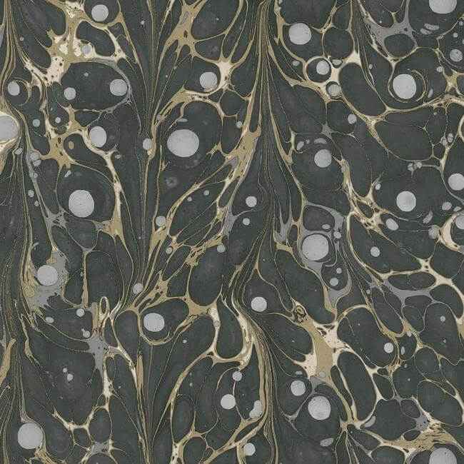 Marbled Endpaper Black & Gold Wallpaper - York Wallcoverings - NV5591