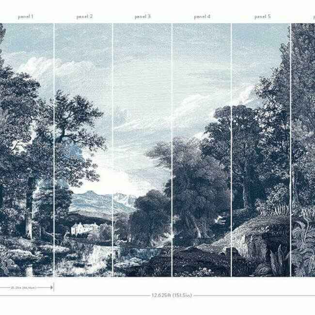 Provincial Scenic Navy Wall Mural - York Wallcoverings - MU0271M - York Wallcoverings Wall Murals