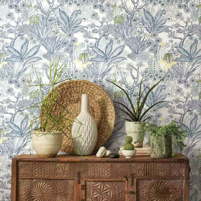 Flowering Desert Wallpaper Blue - York Wallcoverings - ON1612 - York Wallcoverings Wallpaper