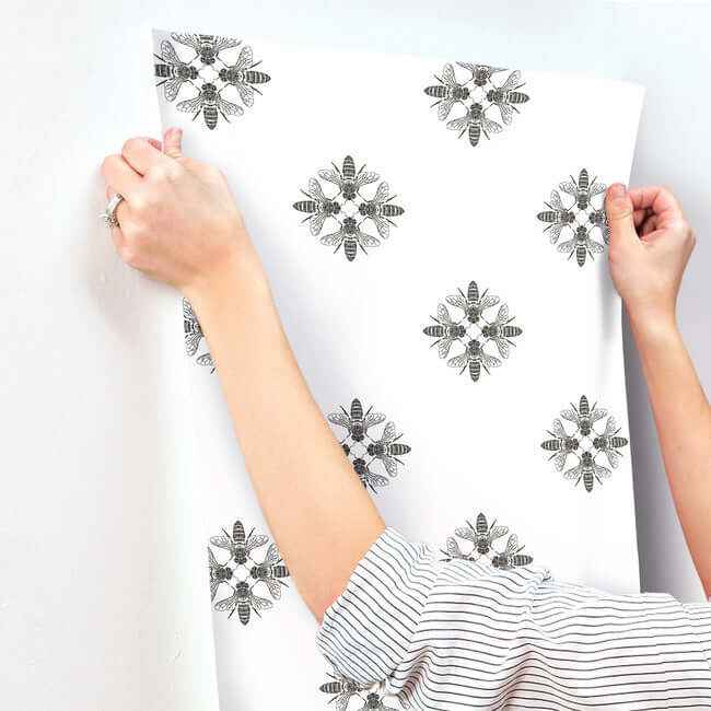 Honey Bee Black & White Wallpaper - York Wallcoverings - ON1643 - York Wallcoverings Wallpaper
