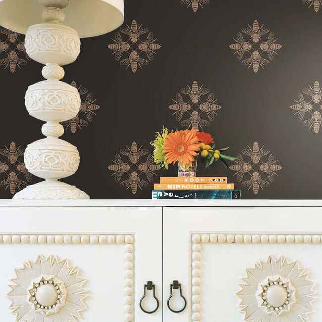 Honey Bee Gold & Black Wallpaper - York Wallcoverings - ON1642 - York Wallcoverings Wallpaper