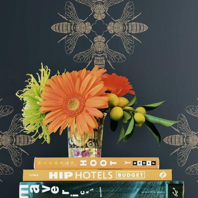 honey-bee-wallpaper-goldnavy-york-wallcoverings-on1644 - York Wallcoverings Wallpaper