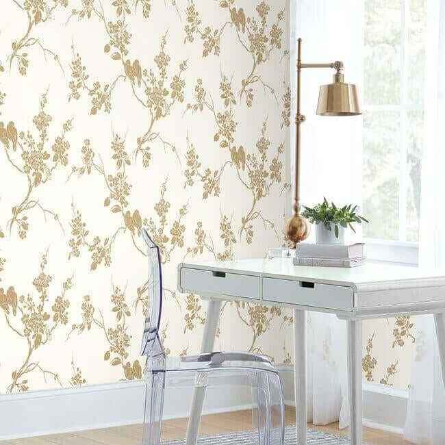 Imperial Blossoms Branch Gold Metallic Wallpaper - York Wallcoverings - SS2590 - York Wallcoverings Wallpaper
