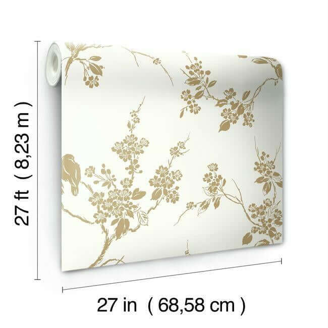 imperial-blossoms-branch-wallpaper-gold-metallic-york-wallcoverings-ss2590 - York Wallcoverings Wallpaper