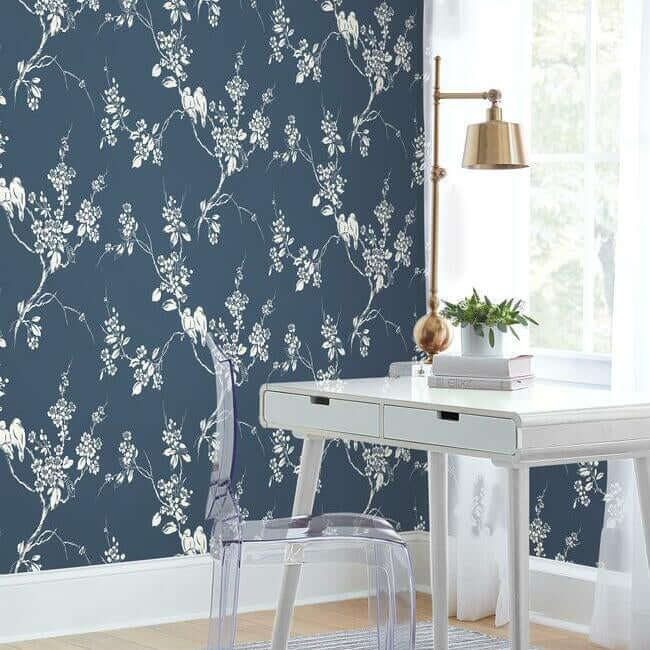 imperial-blossoms-branch-wallpaper-navy-york-wallcoverings-ss2592 - York Wallcoverings Wallpaper